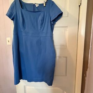 J. Crew Blue Sheath Midi Dress with Square Neck